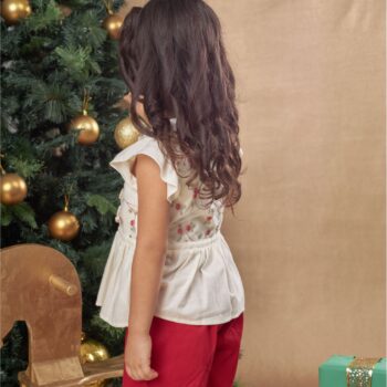 conjunto de short navidad rojo blusa con detalle navideños espalda