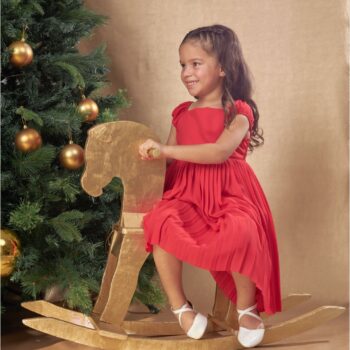 vestido rojo de navidad plisado para niña detalle